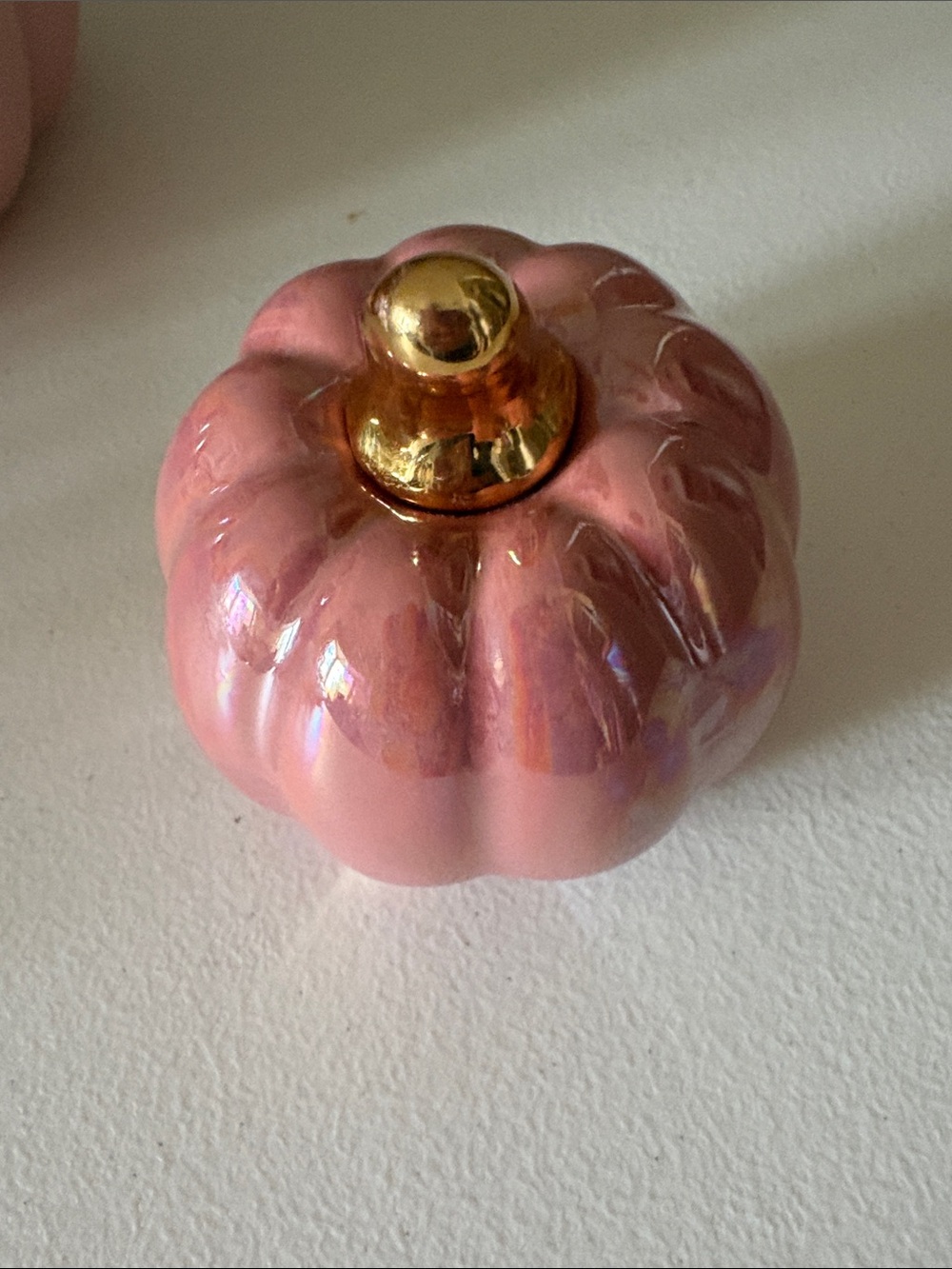 Pink Ceramic Pumpkin Accent with Gold Stem - Decorative Home Accent